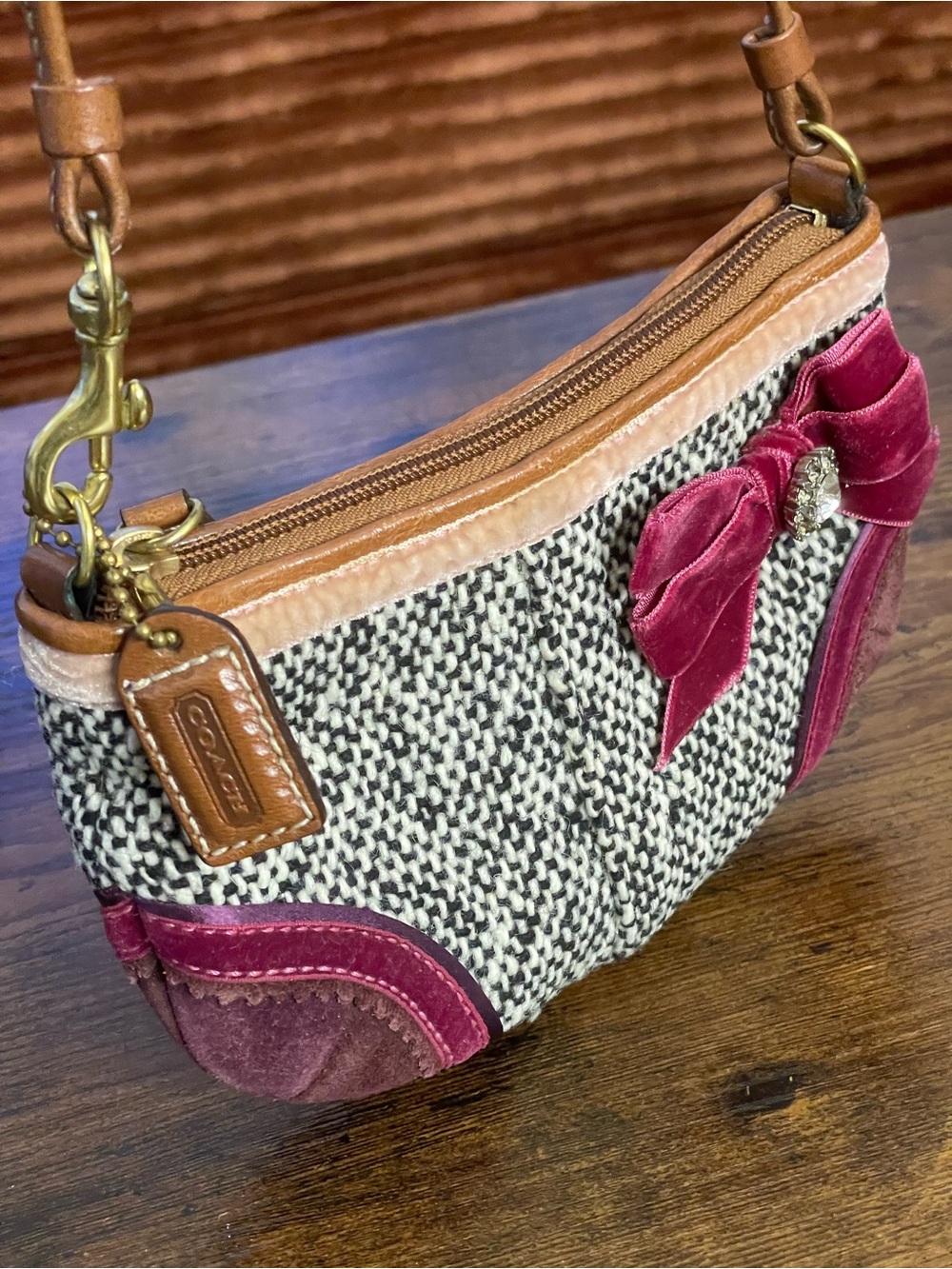 COACH SOHO Tweed Ribbon Bow Wristlet